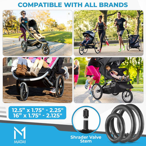 Inner Tube Tire Replacements Two 16'' x 1.75/2.125 & One 12.5'' x 1.75/2.25 for Jogging Stroller, Compatible w/All Brands: BoB Revolution Flex/Pro...